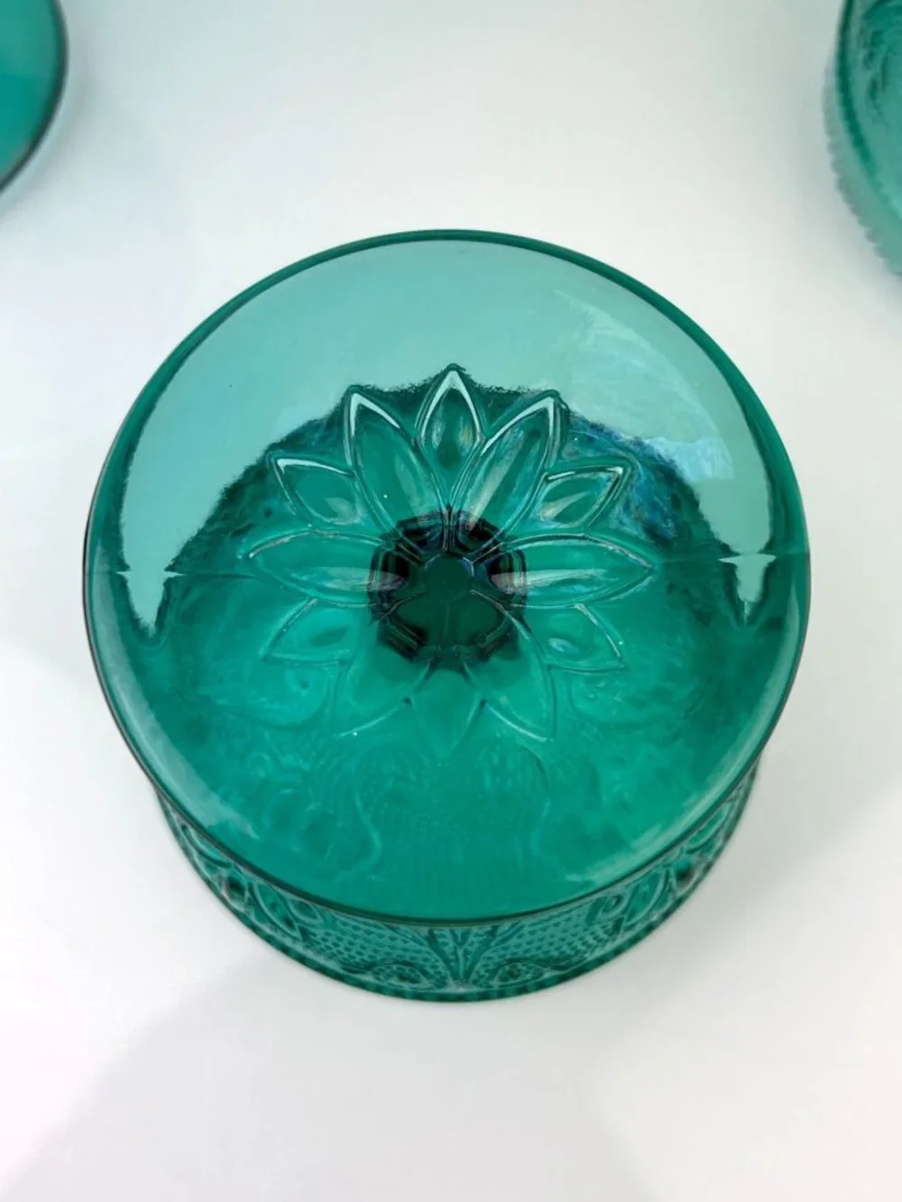 Tiara Indiana Green Glass Spruce Sherbet Compote Pedestal Bowls Cups Set of 6